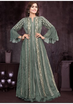 Pastel Green Crushed Silk Exclusive Gown